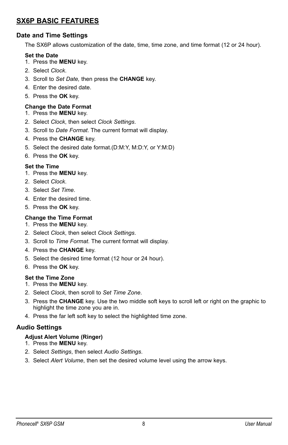 Sx6p basic features | Telular SX6P GSM User Manual | Page 14 / 48