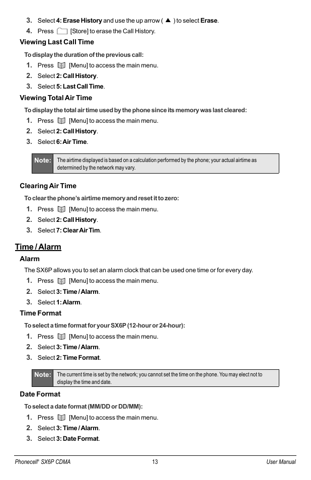 Time / alarm | Telular SX6P-200C User Manual | Page 21 / 32