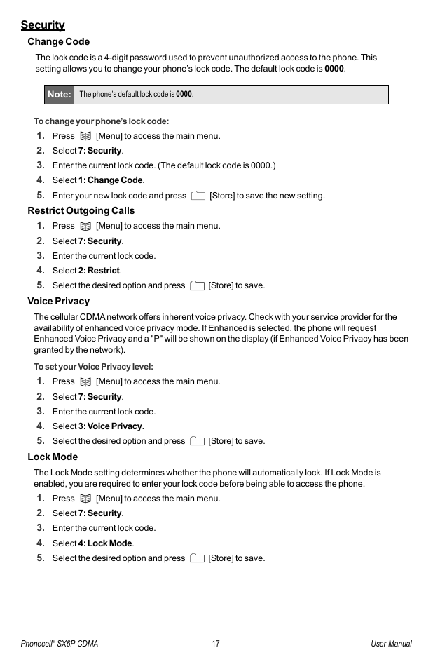 Security | Telular SX6P-200C User Manual | Page 25 / 32