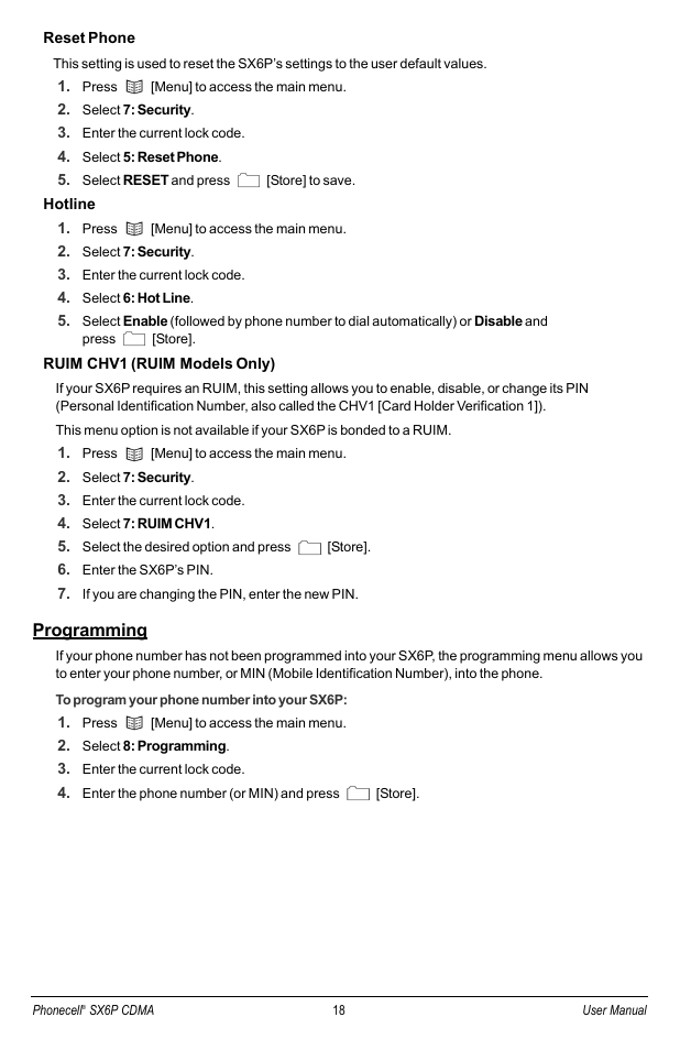 Programming | Telular SX6P-200C User Manual | Page 26 / 32