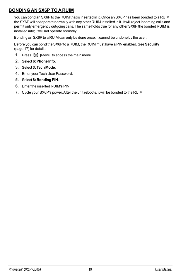 Bonding an sx6p to a ruim | Telular SX6P-200C User Manual | Page 27 / 32