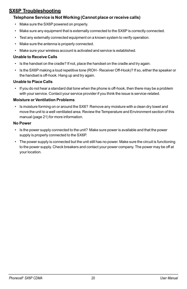 Sx6p troubleshooting | Telular SX6P-200C User Manual | Page 28 / 32