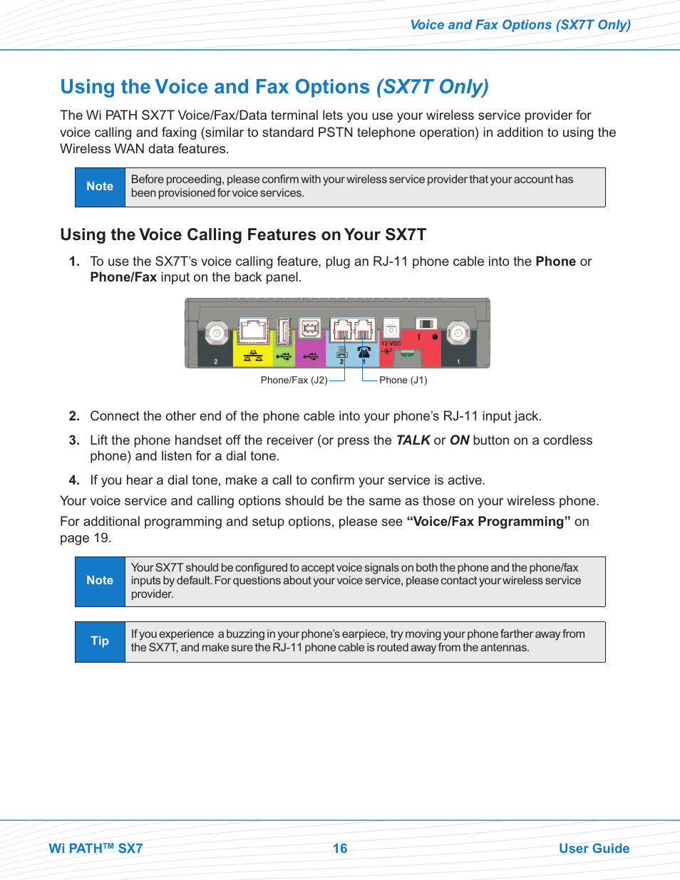 Using the voice and fax options (sx7t only), Using the voice calling features on your sx7t | Telular SX7M User Manual | Page 18 / 42