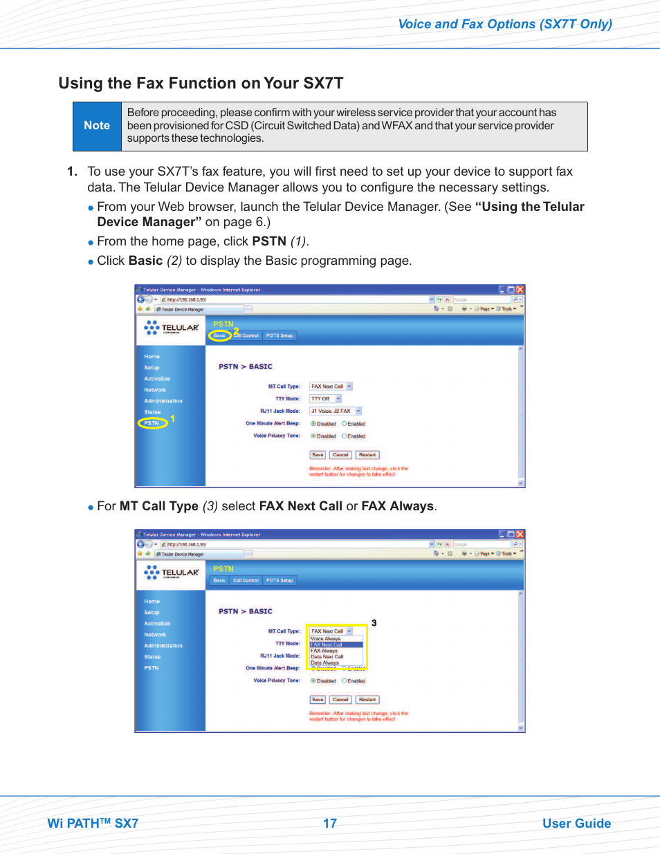 Using the fax function on your sx7t | Telular SX7M User Manual | Page 19 / 42