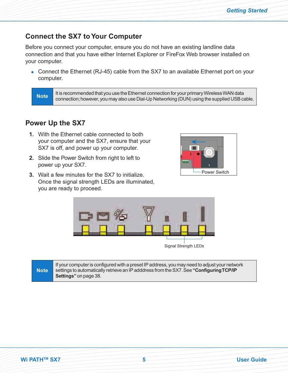 Connect the sx7 to your computer, Power up the sx7 | Telular SX7M User Manual | Page 7 / 42