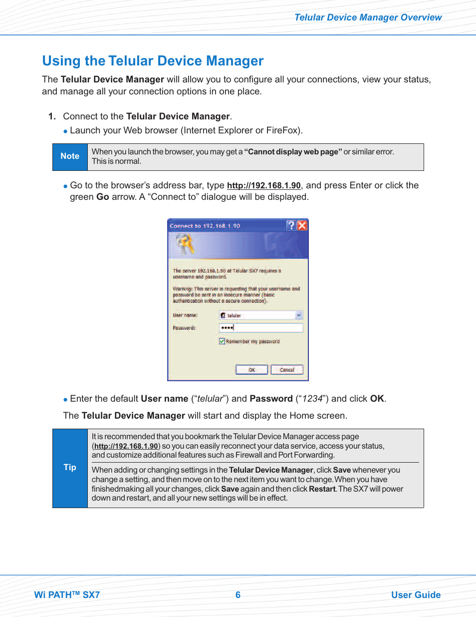 Using the telular device manager | Telular SX7M User Manual | Page 8 / 42