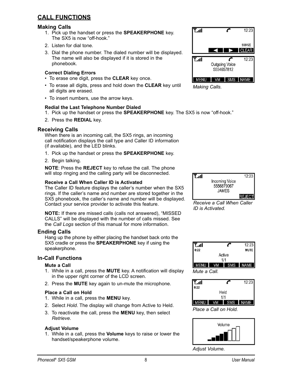 Call functions | Telular SX5D User Manual | Page 15 / 56