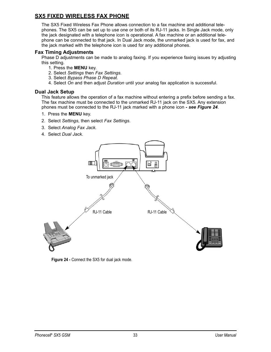 Sx5 fixed wireless fax phone | Telular SX5D User Manual | Page 40 / 56