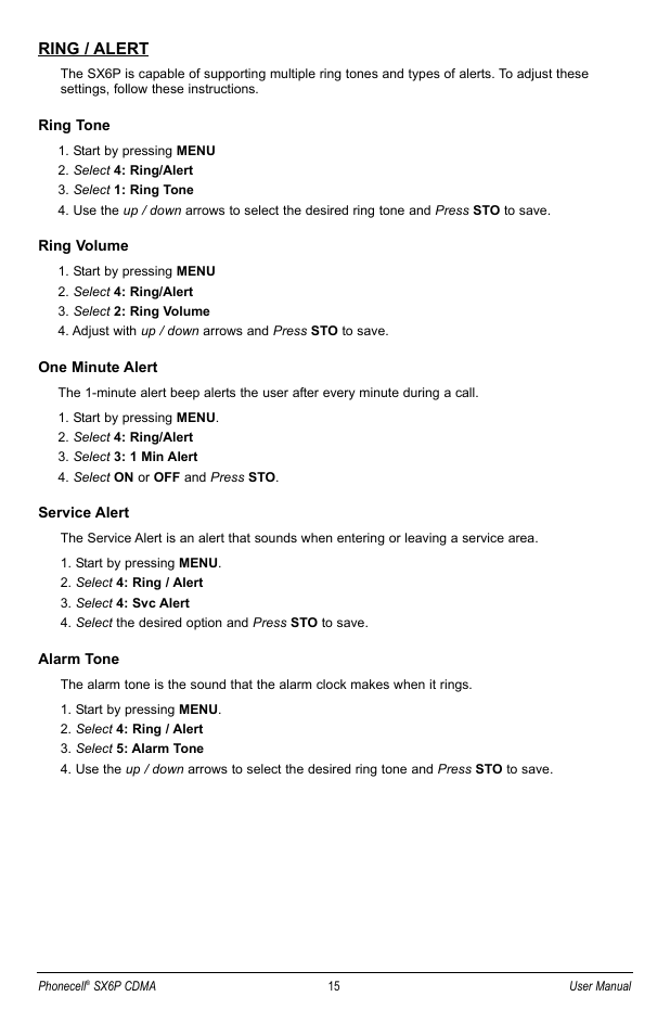 Ring / alert | Telular SX6P User Manual | Page 21 / 44