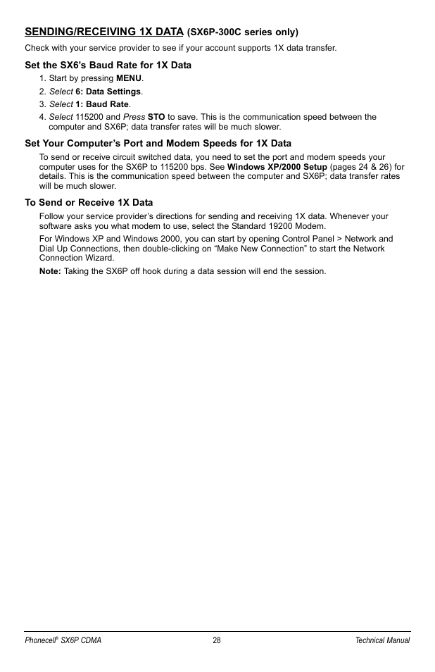 Sending/receiving 1x data | Telular SX6P User Manual | Page 34 / 44