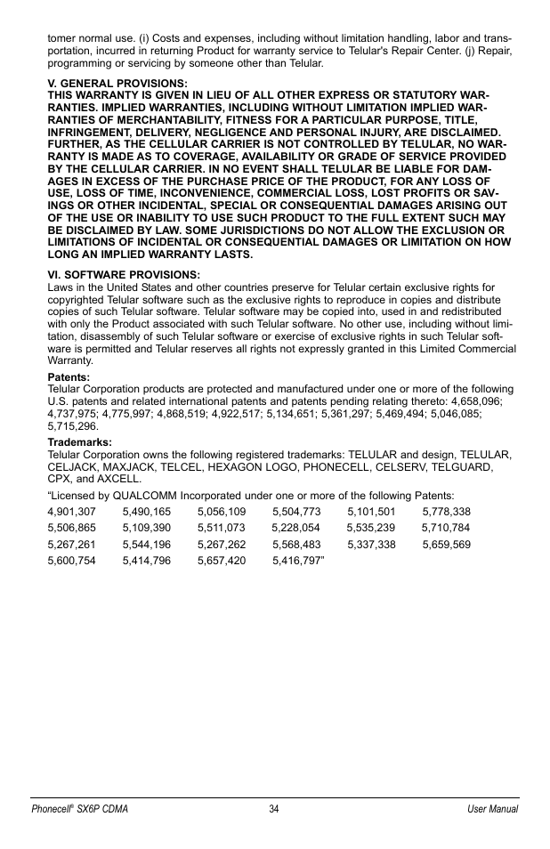Telular SX6P User Manual | Page 40 / 44