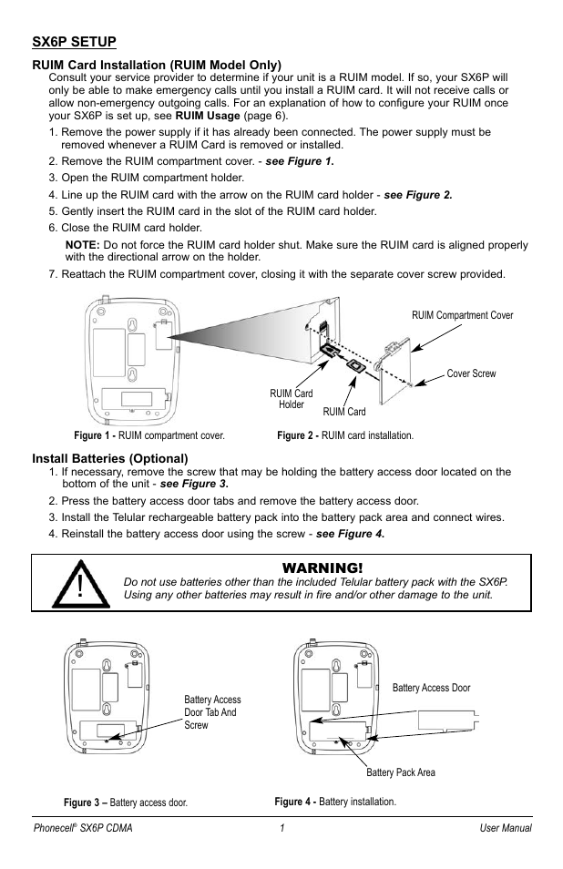 Sx6p setup, Warning | Telular SX6P User Manual | Page 7 / 44