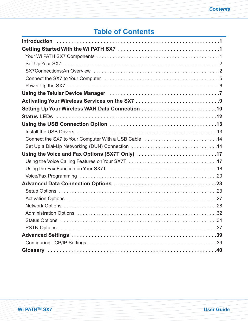 Telular Wi PATHTM SX7T Terminal and SX7M Modem EVDO User Manual | Page 2 / 43