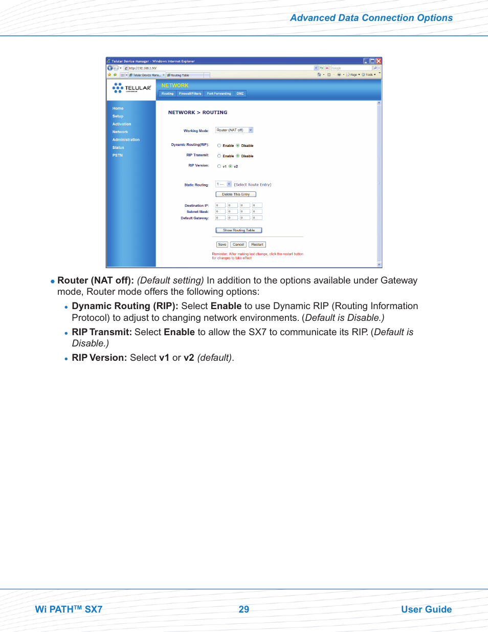 Telular Wi PATHTM SX7T Terminal and SX7M Modem EVDO User Manual | Page 31 / 43