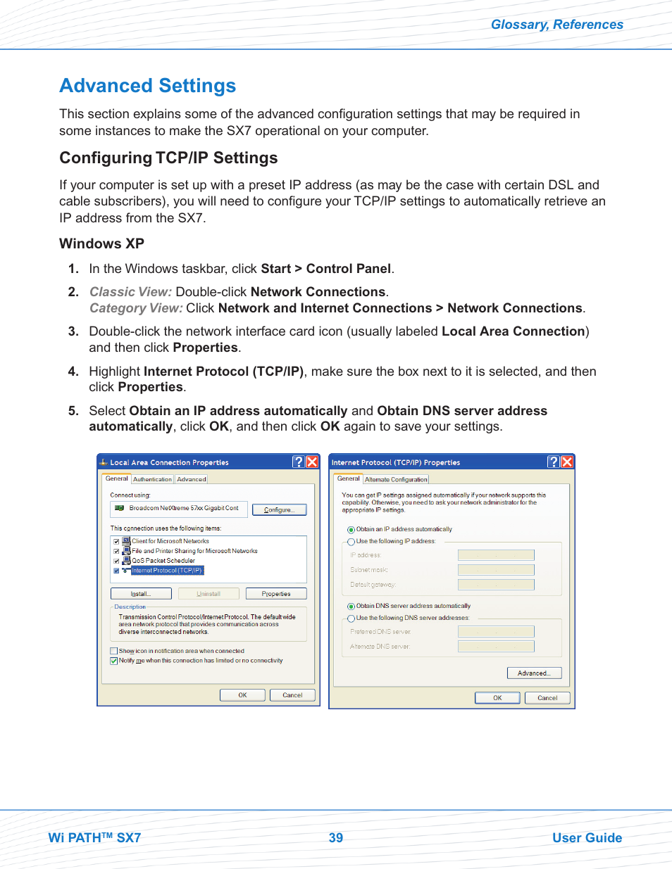 Advanced settings, Configuring tcp/ip settings | Telular Wi PATHTM SX7T Terminal and SX7M Modem EVDO User Manual | Page 41 / 43