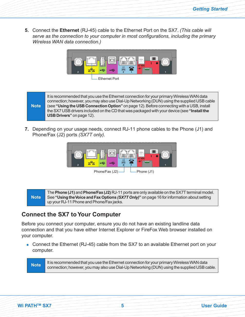 Connect the sx7 to your computer | Telular Wi PATHTM SX7T Terminal and SX7M Modem EVDO User Manual | Page 7 / 43