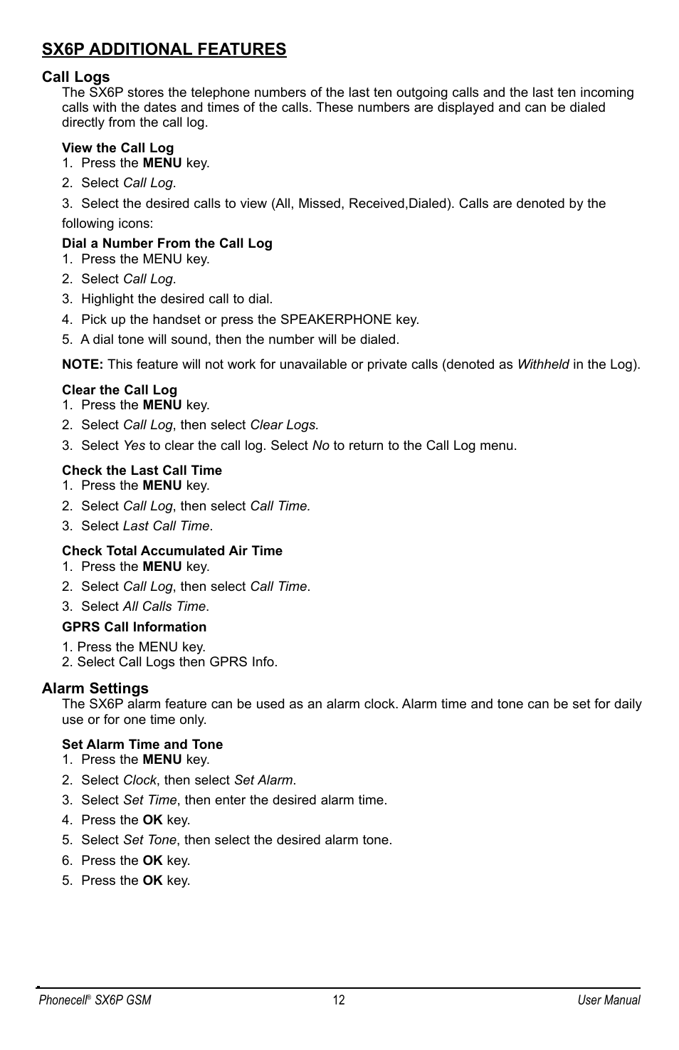 Sx6p additional features | Telular PHONECELL SX6P GSM User Manual | Page 18 / 48
