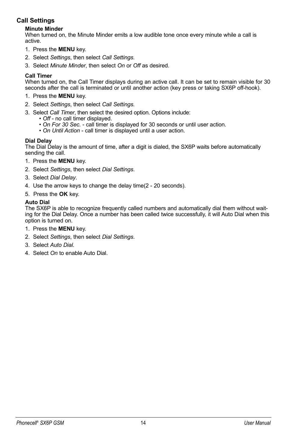 Telular PHONECELL SX6P GSM User Manual | Page 20 / 48