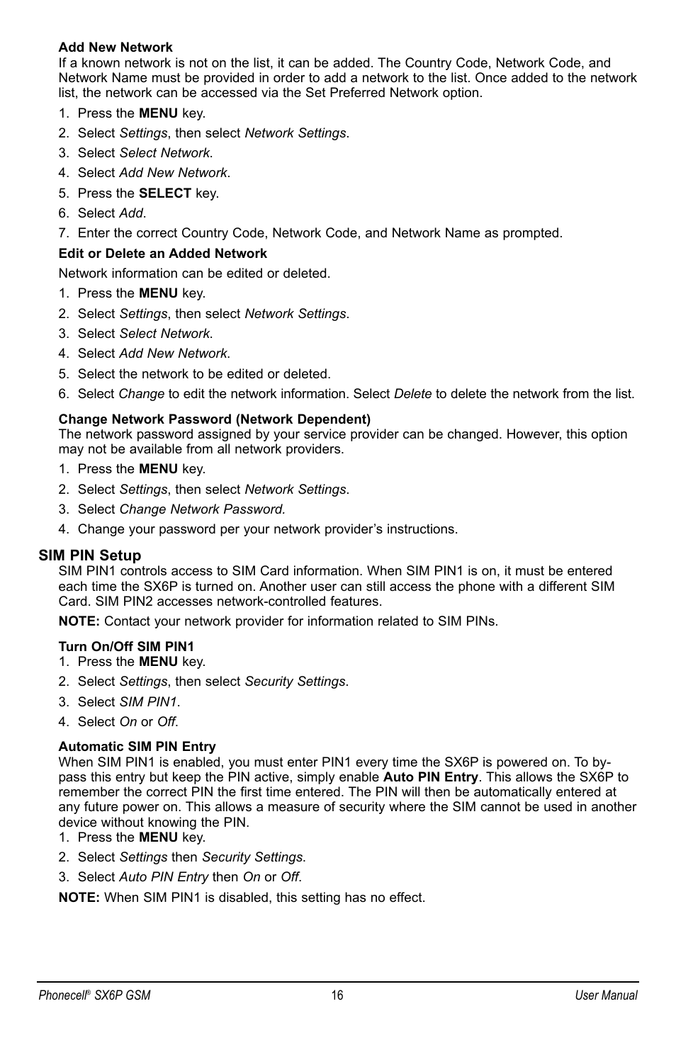 Sim pin setup | Telular PHONECELL SX6P GSM User Manual | Page 22 / 48
