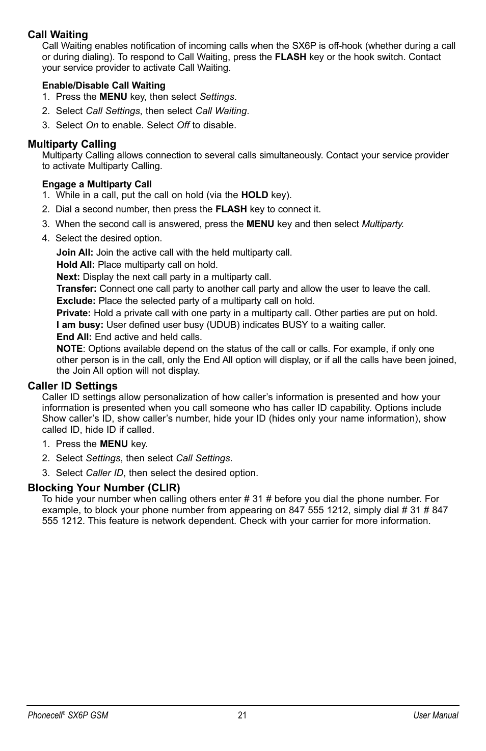 Telular PHONECELL SX6P GSM User Manual | Page 27 / 48