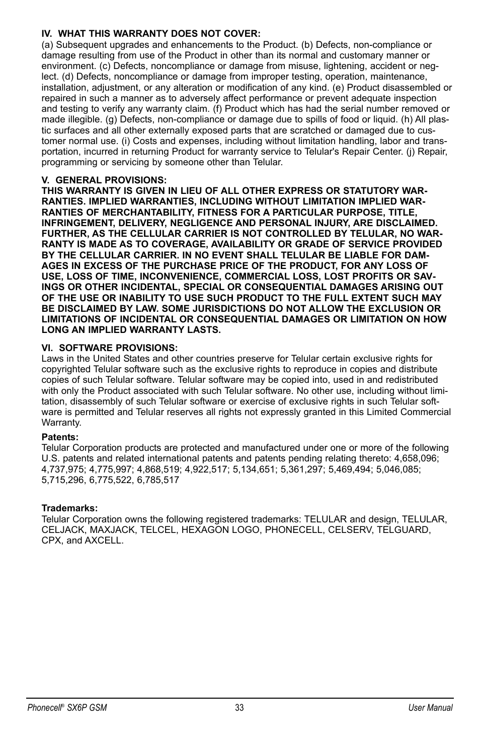 Telular PHONECELL SX6P GSM User Manual | Page 39 / 48