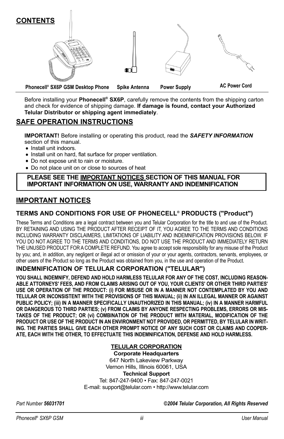 Telular PHONECELL SX6P GSM User Manual | Page 4 / 48