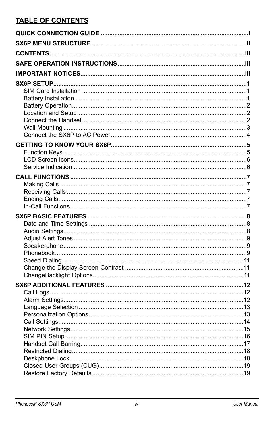 Telular PHONECELL SX6P GSM User Manual | Page 5 / 48