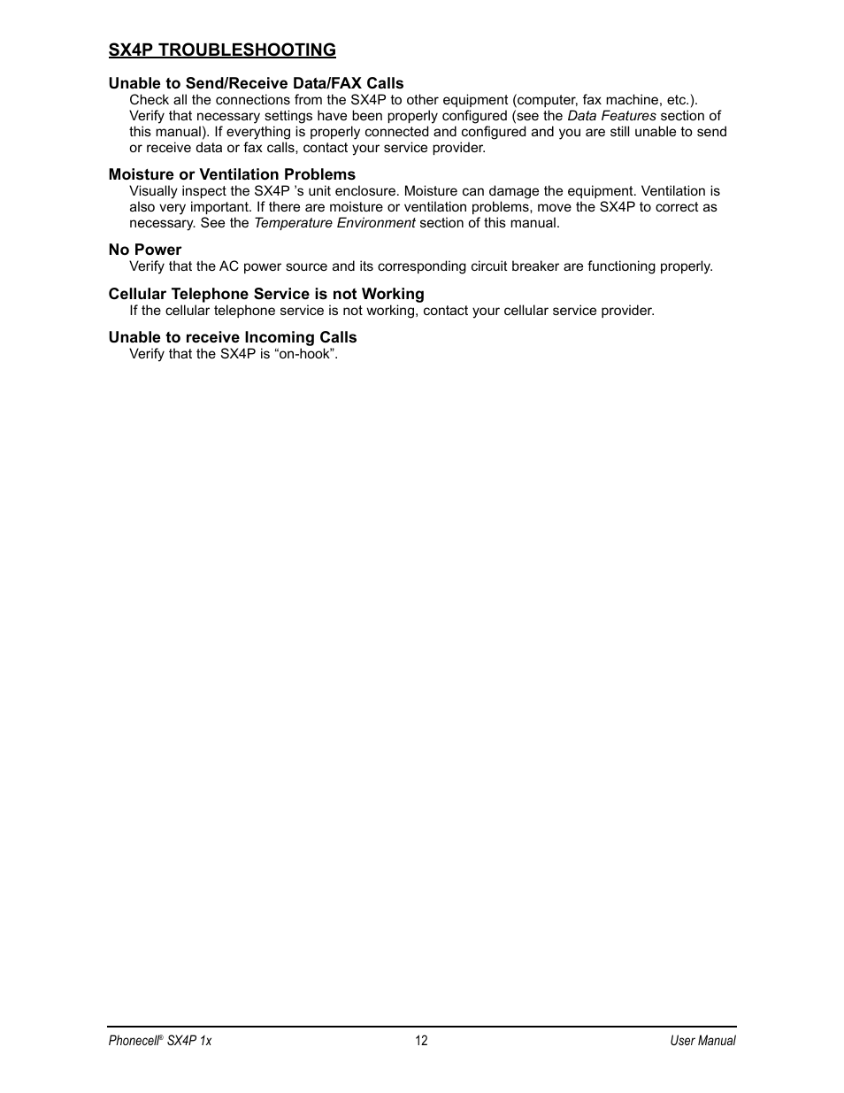 Sx4p troubleshooting | Telular CDMA 2000 1X User Manual | Page 16 / 28