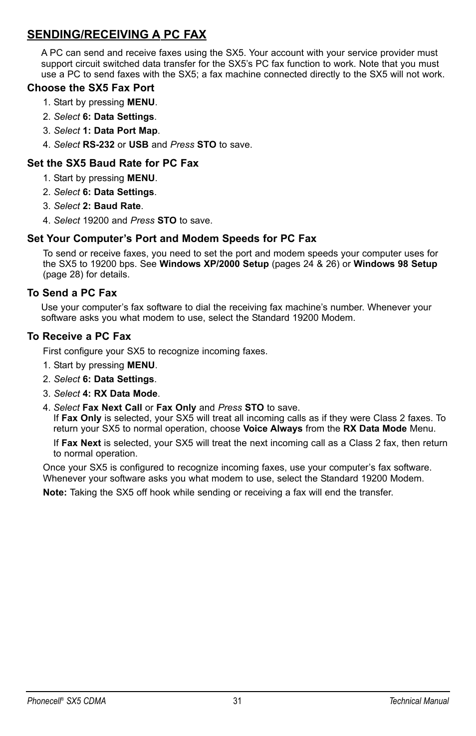 Sending/receiving a pc fax | Telular SX5P CDMA2000 User Manual | Page 37 / 48