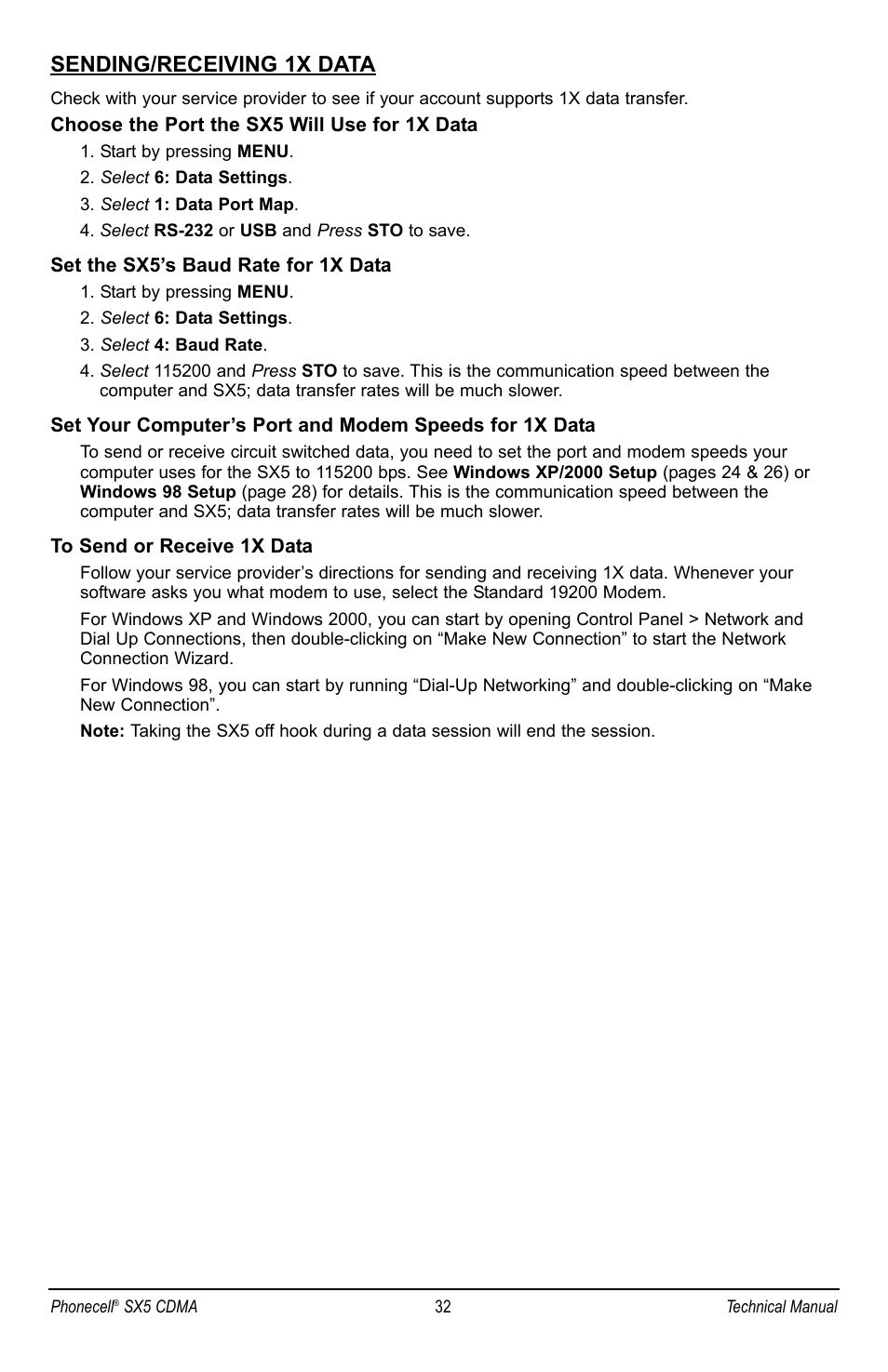 Sending/receiving 1x data | Telular SX5P CDMA2000 User Manual | Page 38 / 48