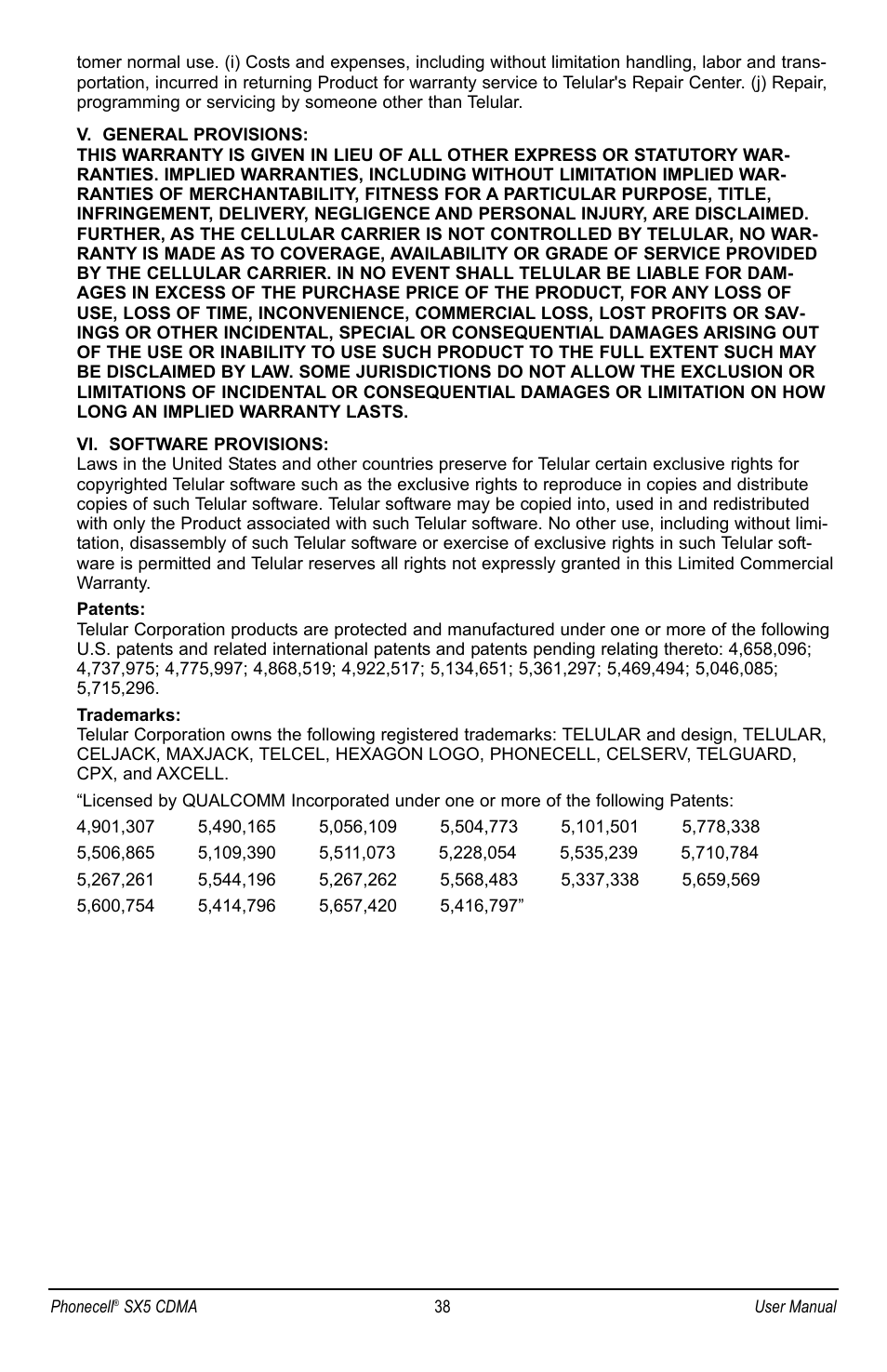 Telular SX5P CDMA2000 User Manual | Page 44 / 48