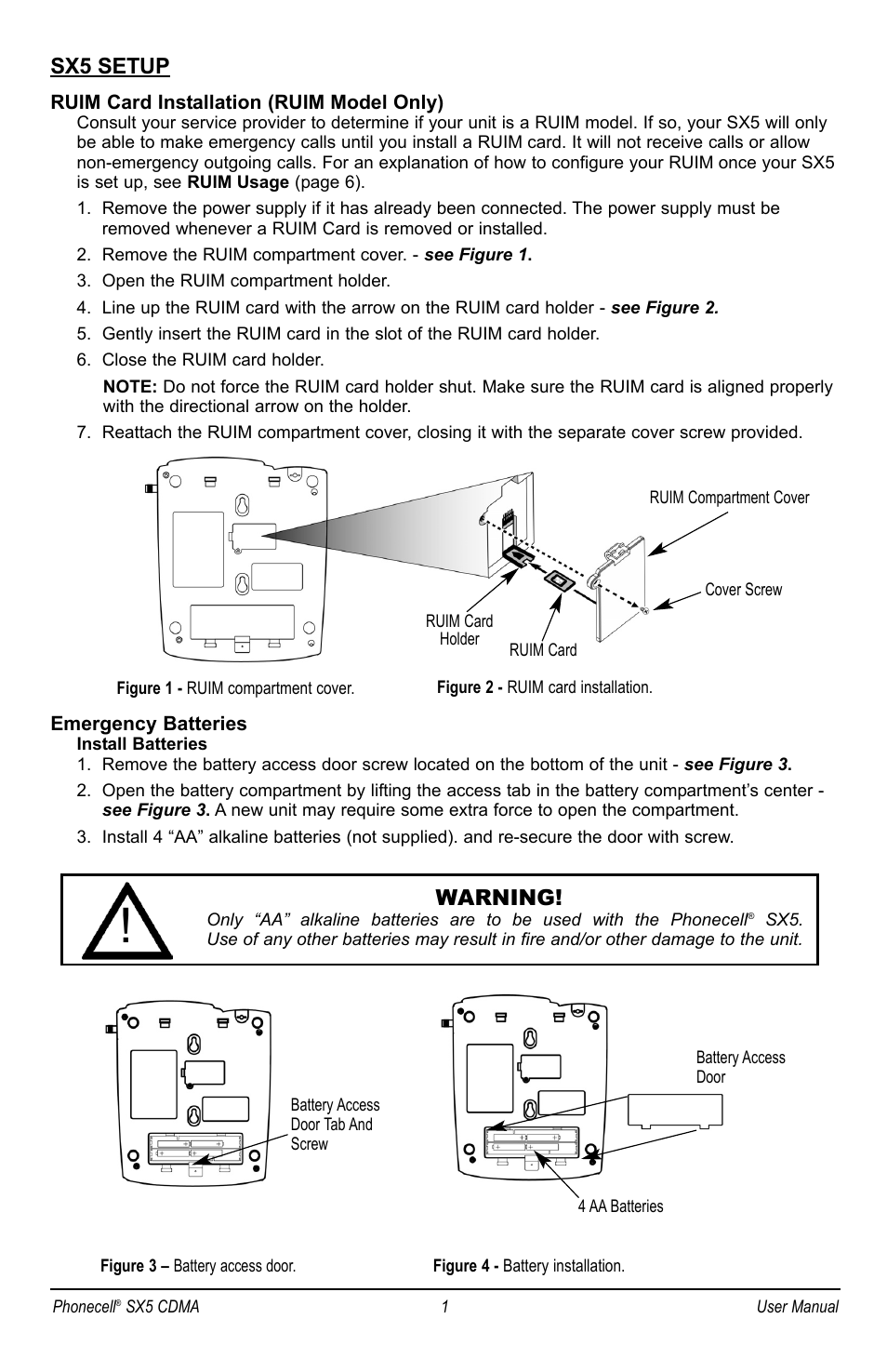 Sx5 setup, Warning | Telular SX5P CDMA2000 User Manual | Page 7 / 48