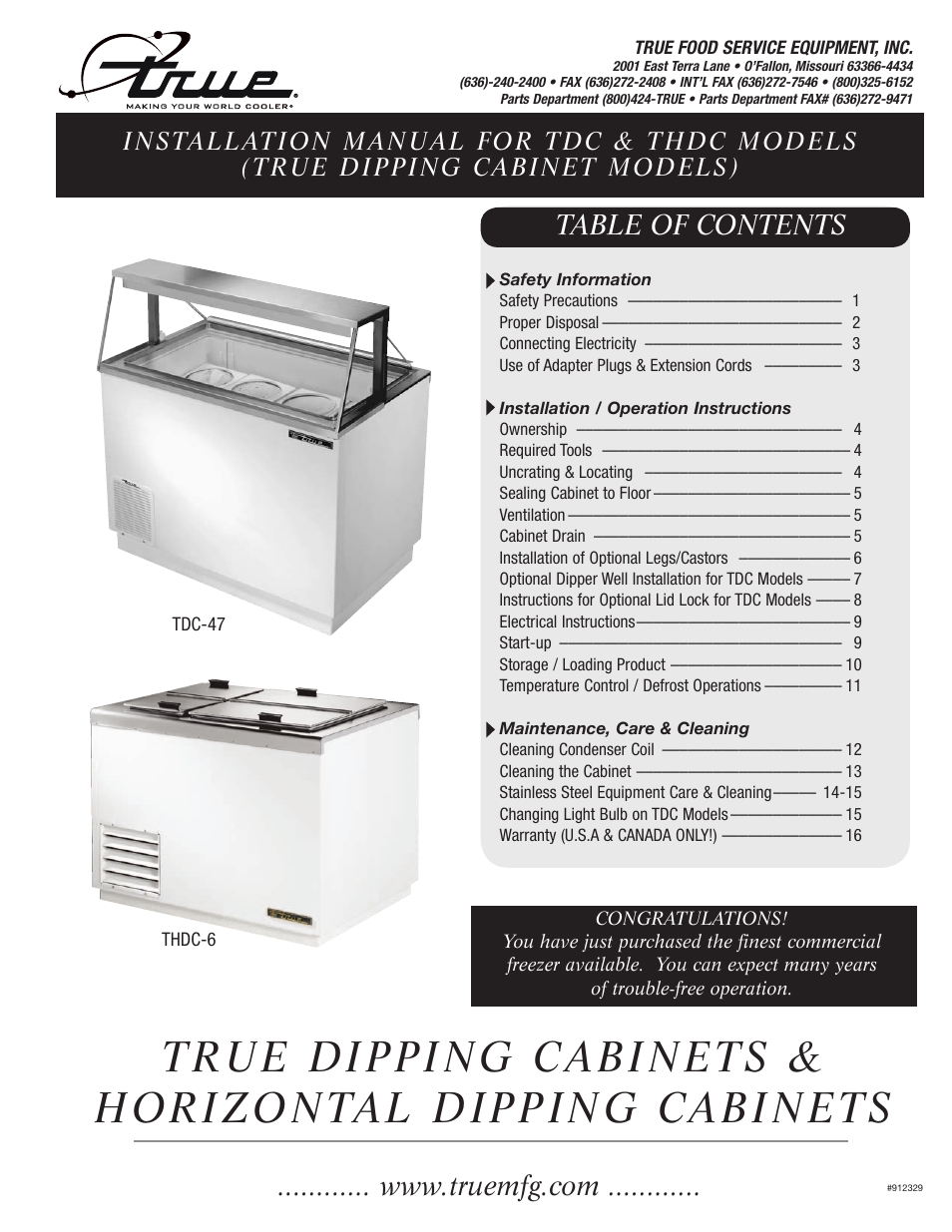 True Manufacturing Company TDC-47 User Manual | 18 pages
