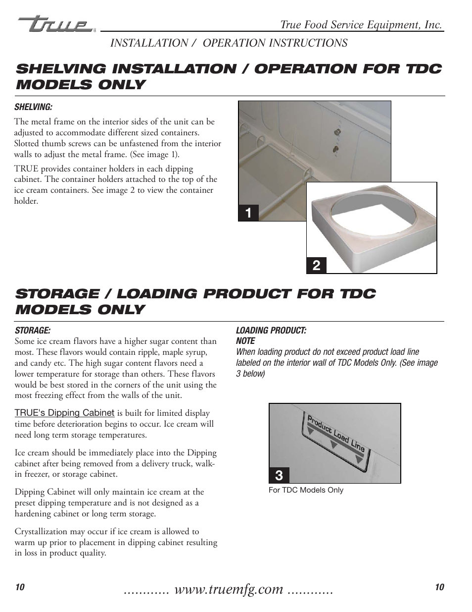 Storage / loading product for tdc models only | True Manufacturing Company TDC-47 User Manual | Page 12 / 18