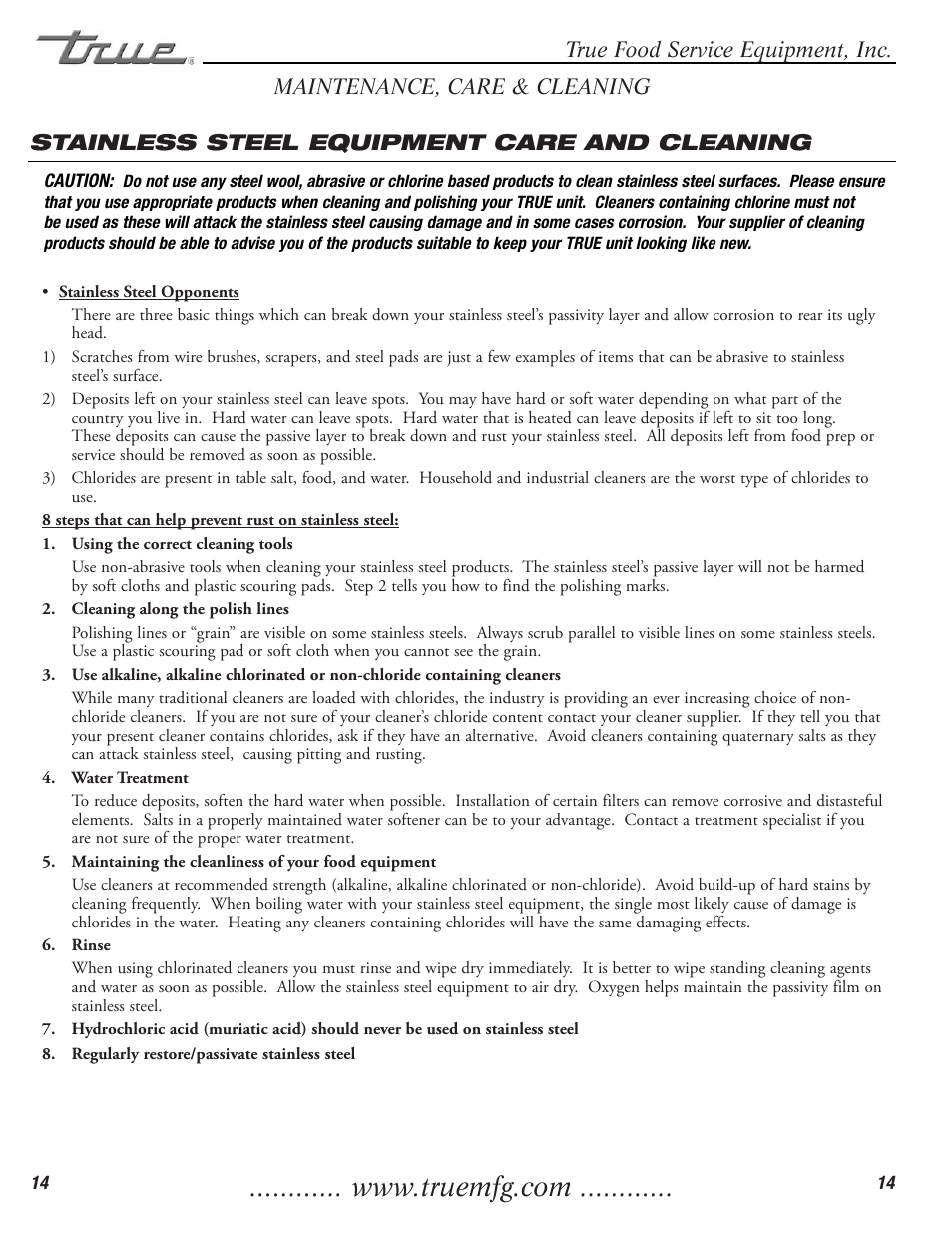 True Manufacturing Company TDC-47 User Manual | Page 16 / 18