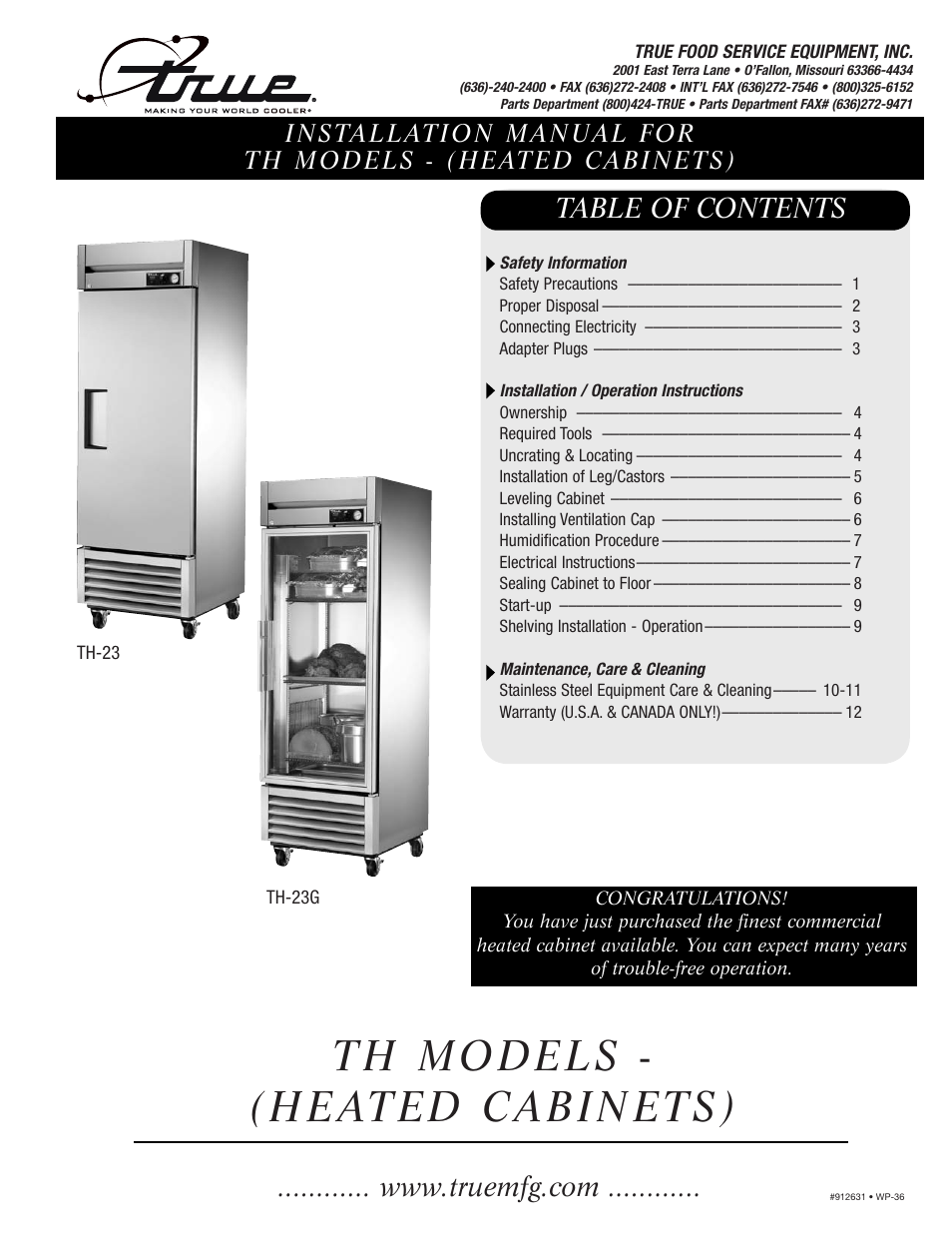 True Manufacturing Company TH User Manual | 13 pages