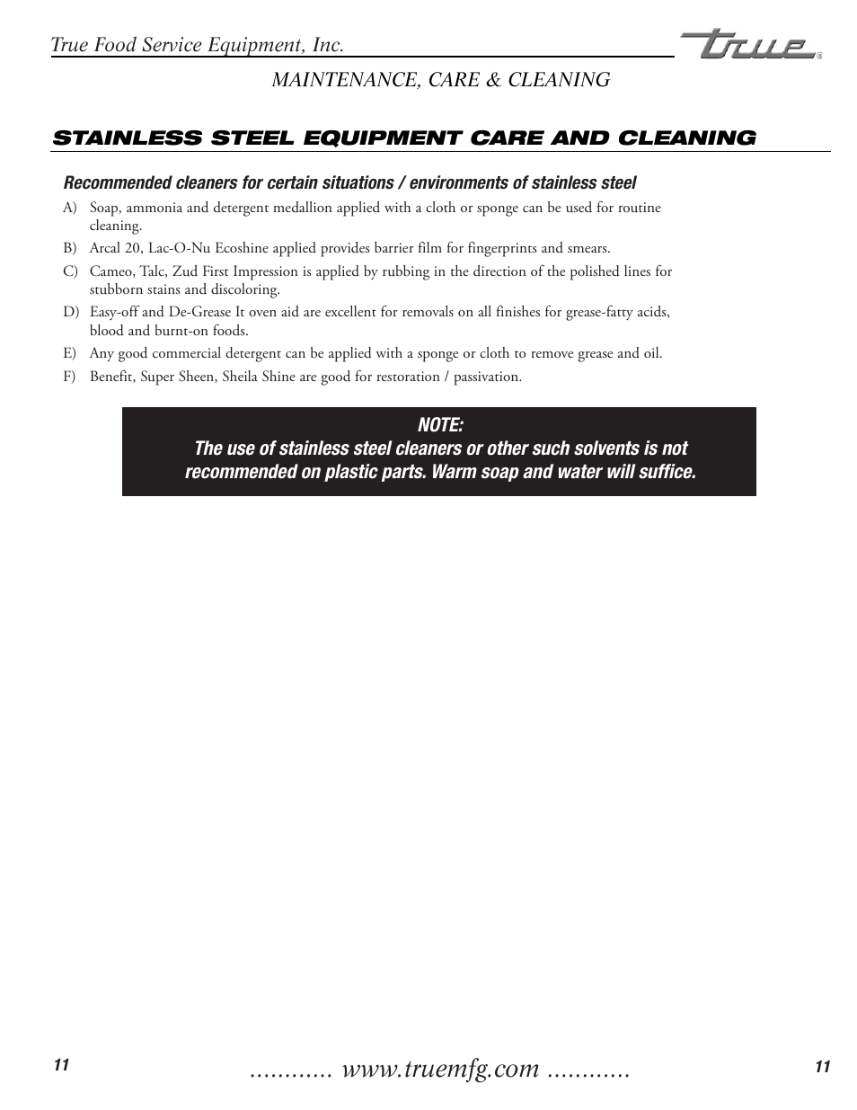 True Manufacturing Company TH User Manual | Page 12 / 13