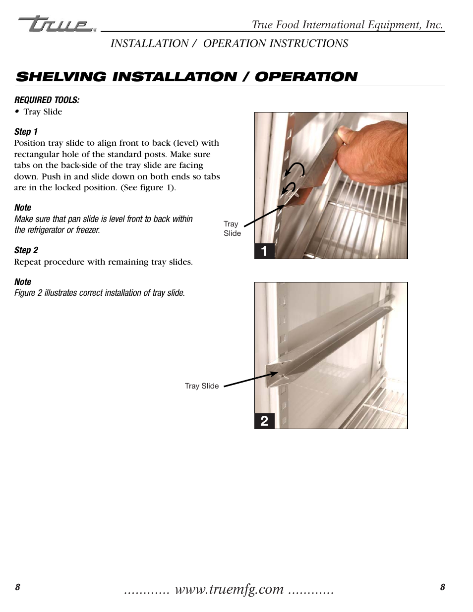 Shelving installation / operation | True Manufacturing Company TGU-2 User Manual | Page 10 / 24