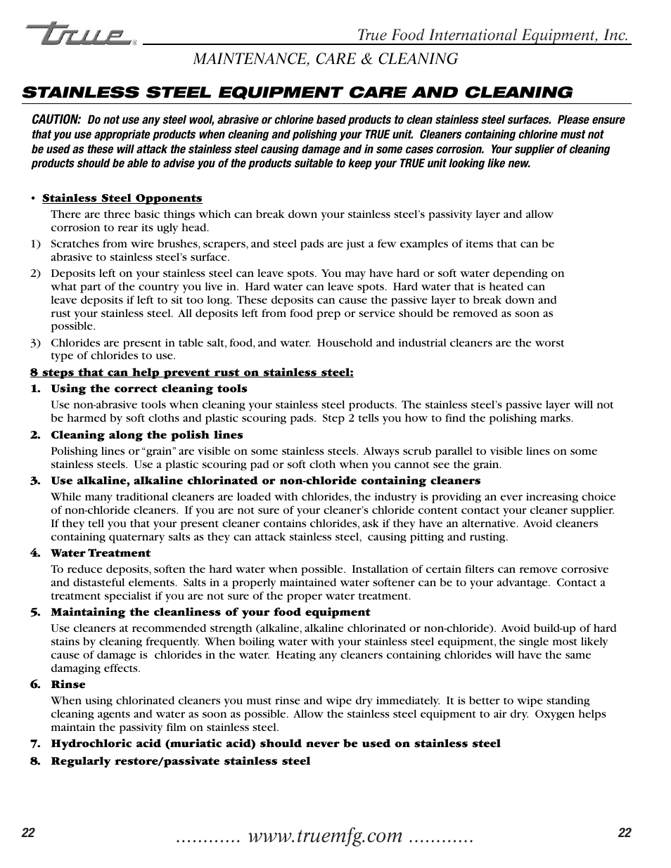 True Manufacturing Company TGU-2 User Manual | Page 24 / 24