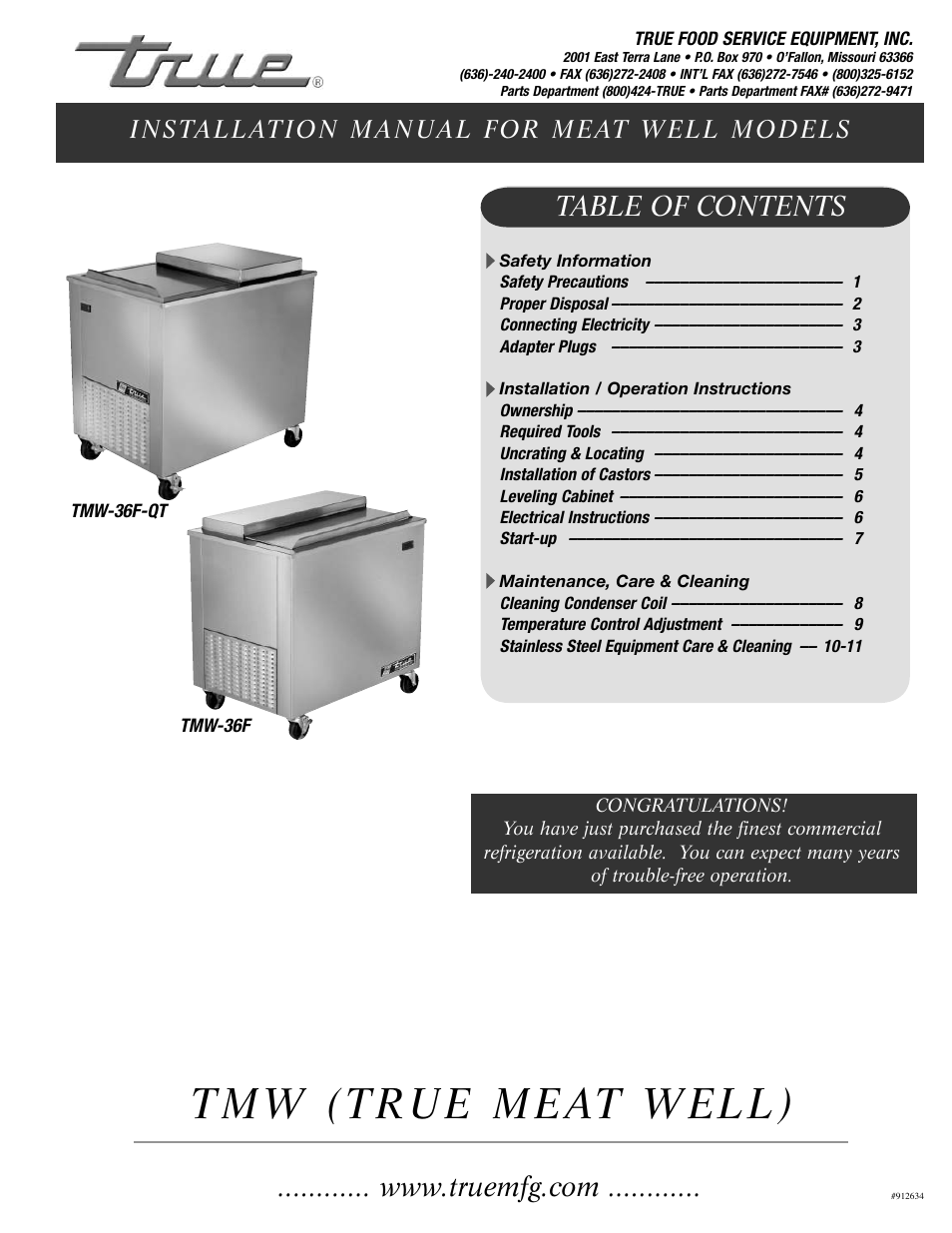 True Manufacturing Company TMW-36F User Manual | 13 pages