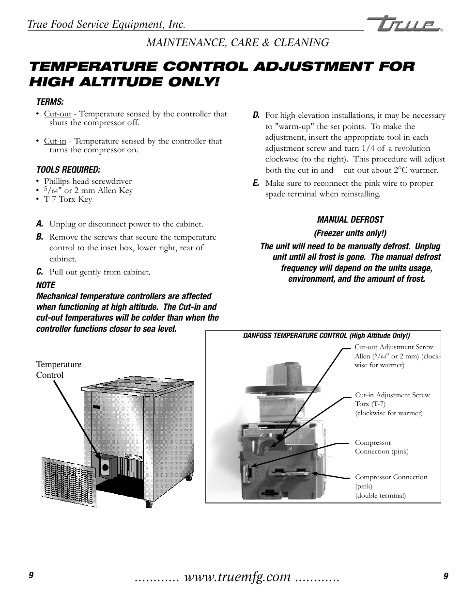 True food service equipment, inc, Maintenance, care & cleaning | True Manufacturing Company TMW-36F User Manual | Page 11 / 13