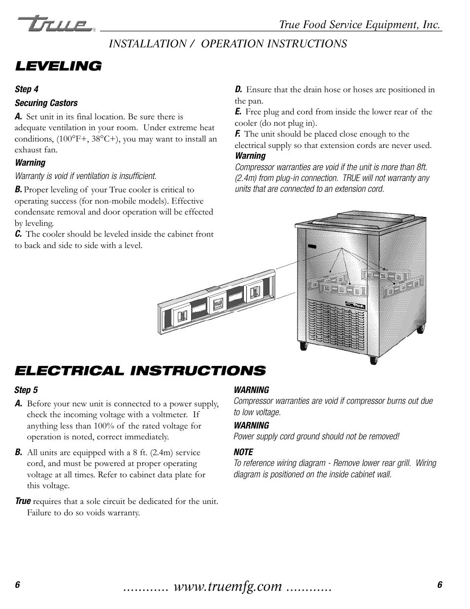 Electrical instructions leveling | True Manufacturing Company TMW-36F User Manual | Page 8 / 13