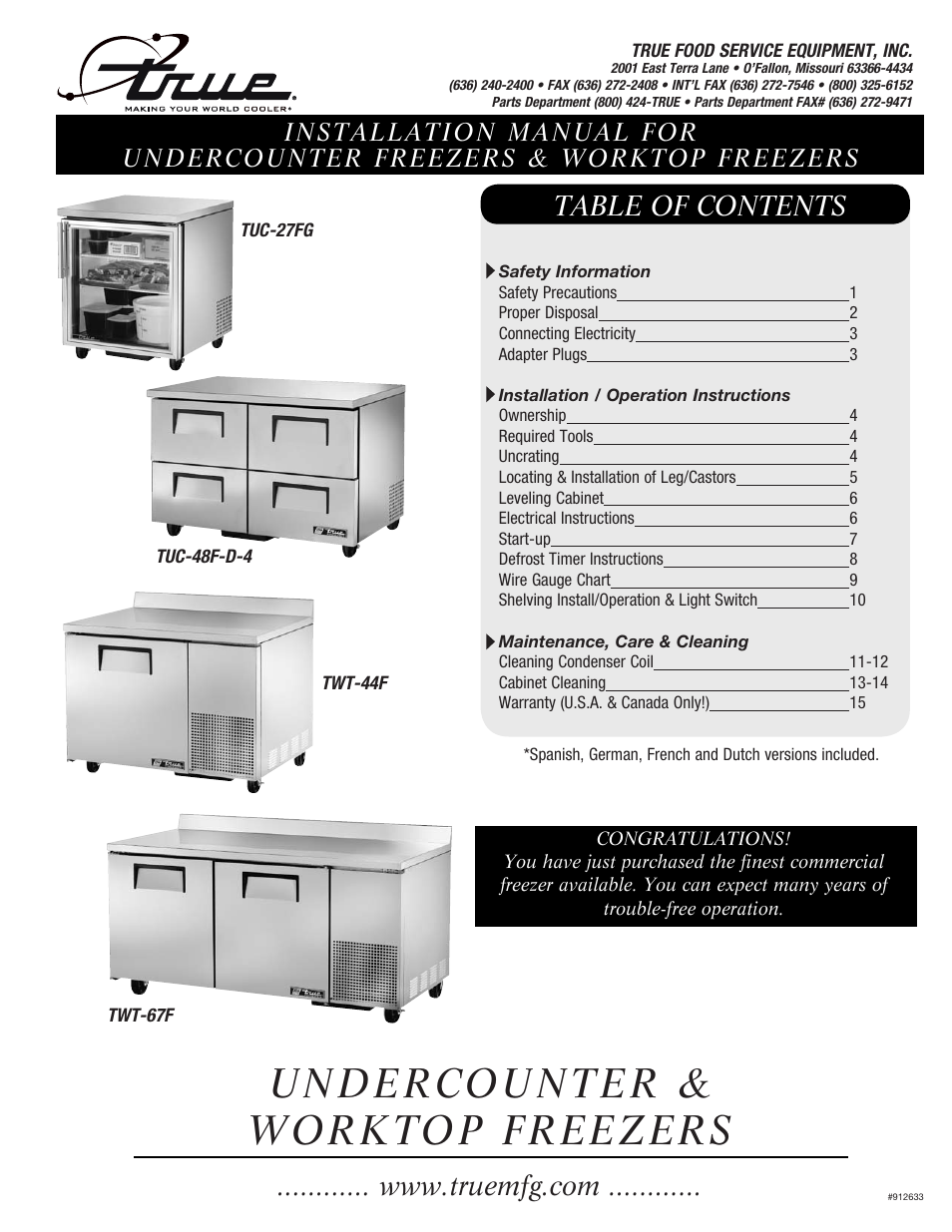True Manufacturing Company TWT-60F User Manual | 17 pages