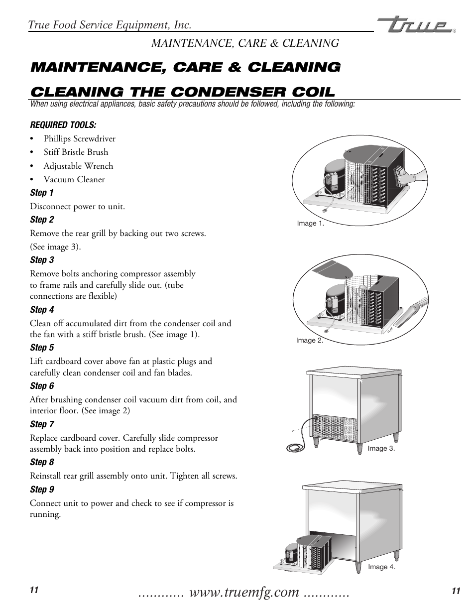 True food service equipment, inc, Maintenance, care & cleaning | True Manufacturing Company TWT-60F User Manual | Page 13 / 17