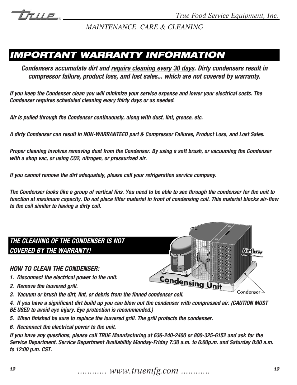 Important warranty information | True Manufacturing Company TWT-60F User Manual | Page 14 / 17