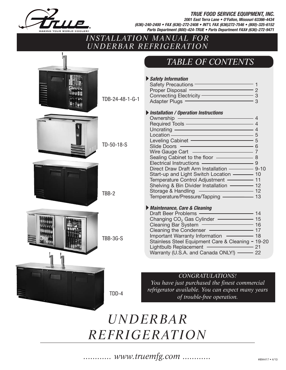 True Manufacturing Company TD-50-18-S-LT User Manual | 24 pages
