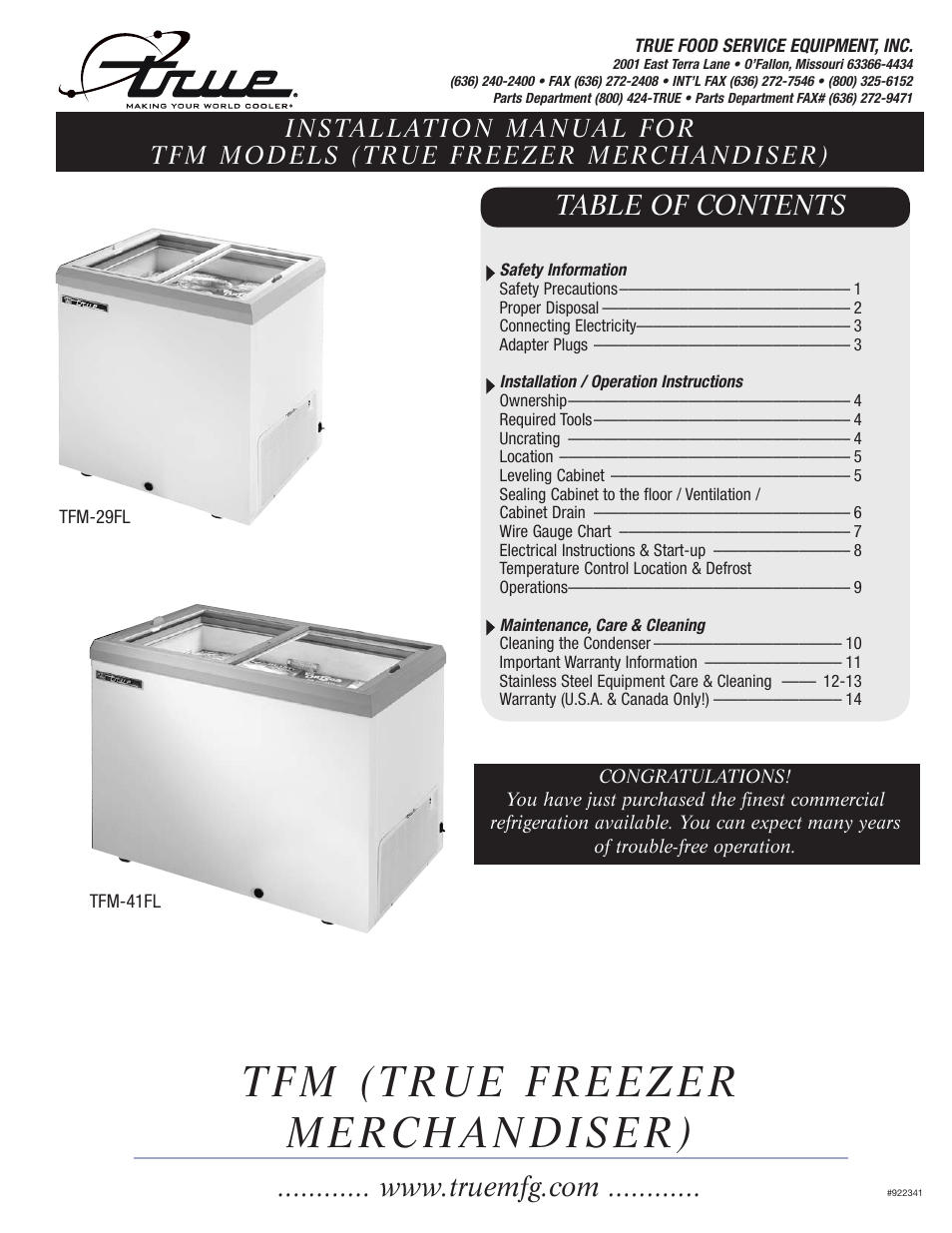 True Manufacturing Company TFM-41FL User Manual | 16 pages