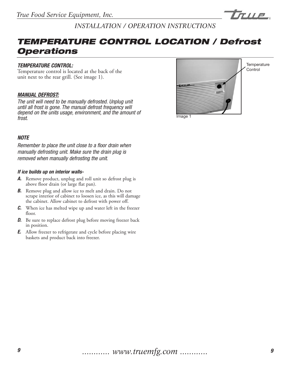 Temperature control location / defrost operations | True Manufacturing Company TFM-41FL User Manual | Page 11 / 16