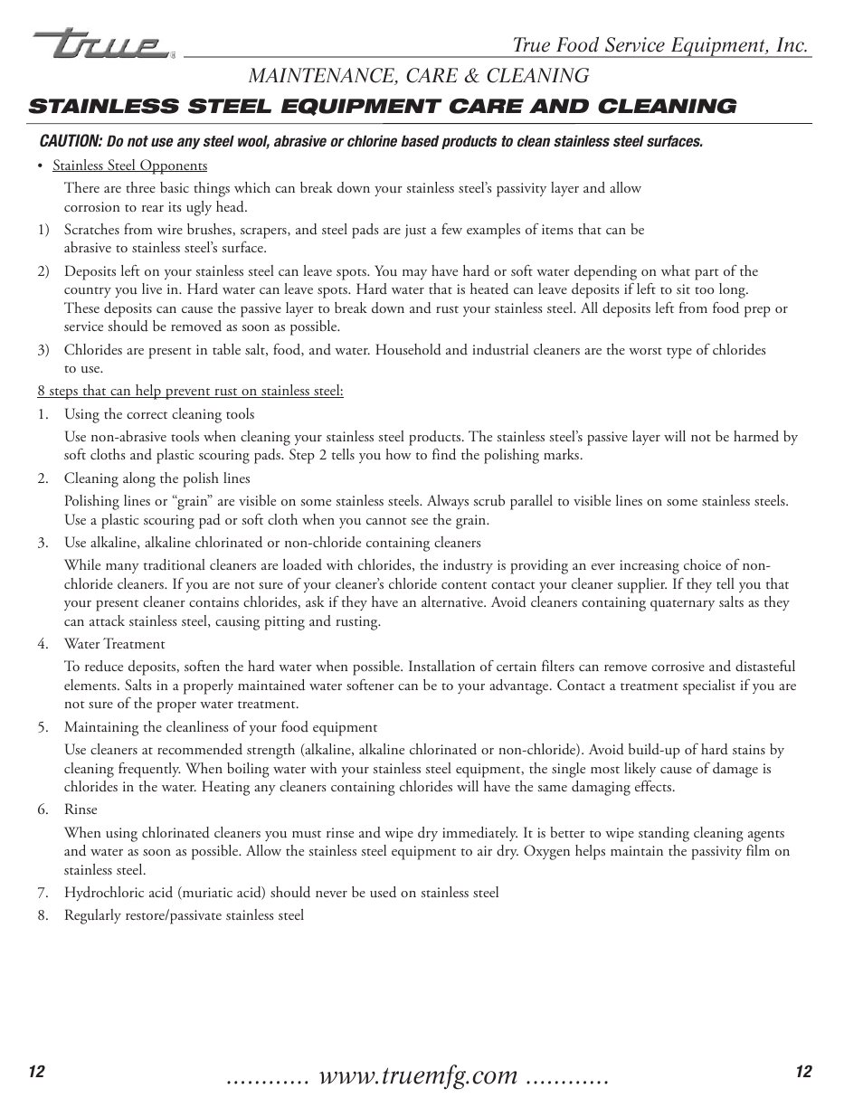 True Manufacturing Company TFM-41FL User Manual | Page 14 / 16