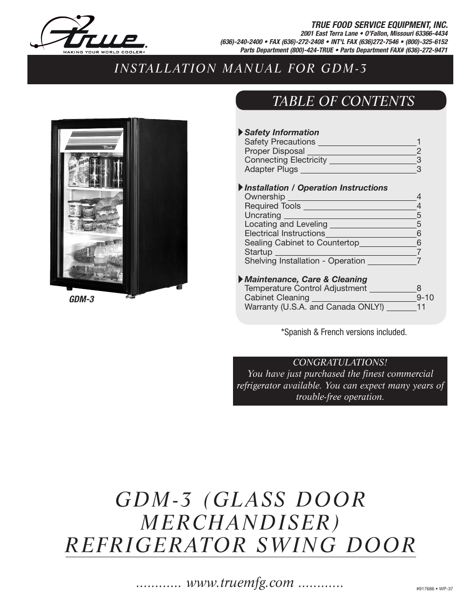 True Manufacturing Company GDM-3 User Manual | 12 pages